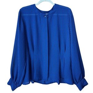 Notations Vintage 80s Blue & Black Checkered Sheer Blouse Size Large